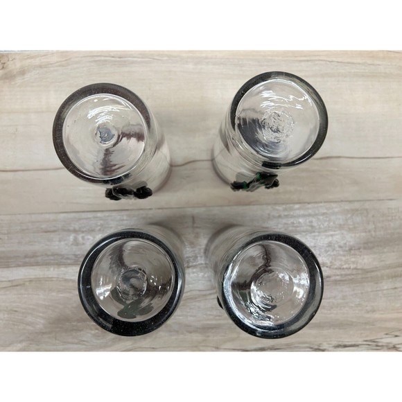 Vintage Set Of 4 Hand Blown Cactus Applique Clear Drinking Glasses Purple Rim - Picture 2 of 9